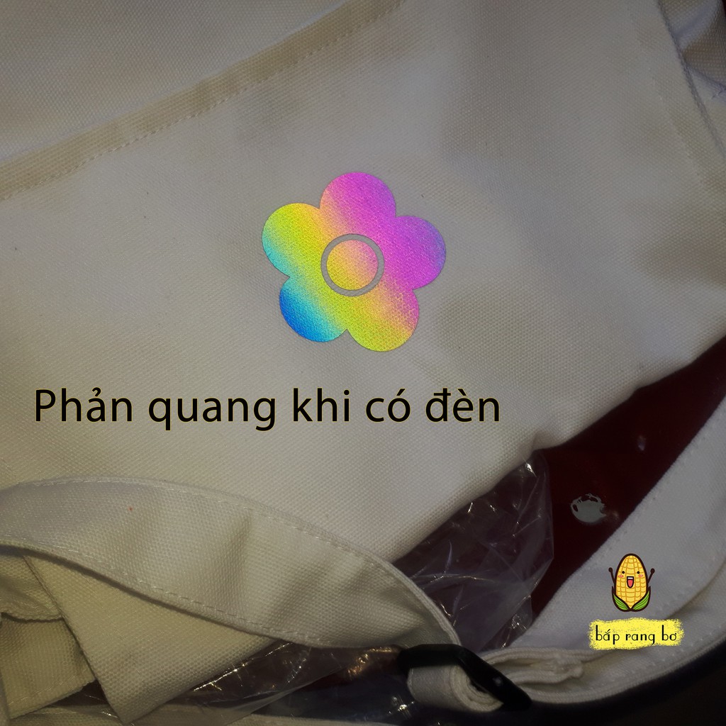 TÚI TOTE ĐEO CHÉO PHẢN QUANG BÔNG HOA UNISEX NAM NỮ [CÓ TÚI CON] - VẢI CANVAS MÀU TRẮNG - ĐEN - PHONG CÁCH ULZZANG