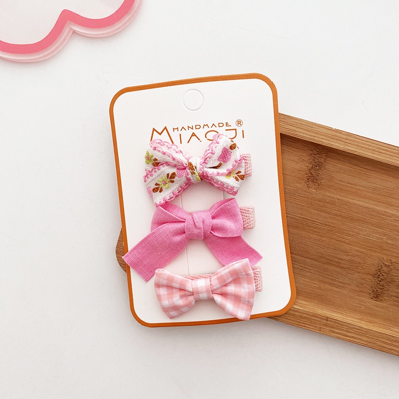 Set 3 Kẹp Tóc Nơ Vải Nhiều Màu Sắc Phong Cách Hàn Quốc Cho Bé Gái