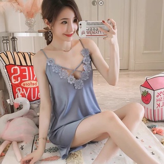 Váy Ngủ Lụa Phối Ren Cổ Cao Cấp