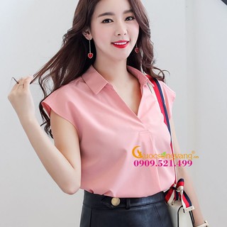 Áo nữ áo sơ mi voan cổ v chui đầu GLA115 hồng Cuocsongvang
