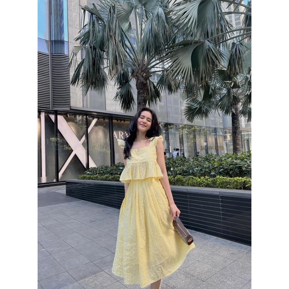 Set Váy hoa dập nổi 🍋FREESHIP🍋 Set váy rời áo cánh tiên chân váy suông dài cực xinh xắn Váy freesize