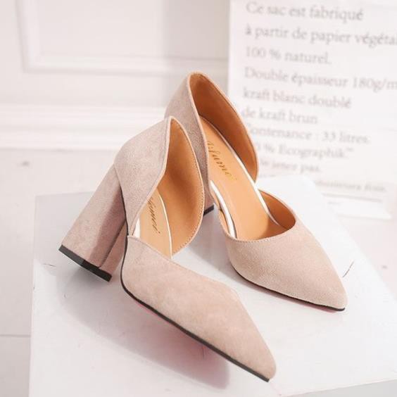 Giày Cao Gót vuông 7cm Nữa Công Sở Da Lộn