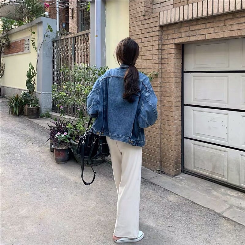 Áo khoác jeans xanh hàn quốc tay dài cho phụ nữ hot 2022