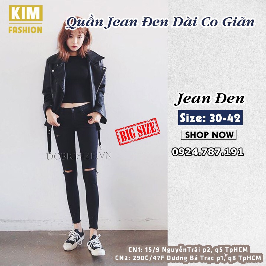 Quần Jeans Đen Bigsize Co giãn Size 38-42 85 -110kg