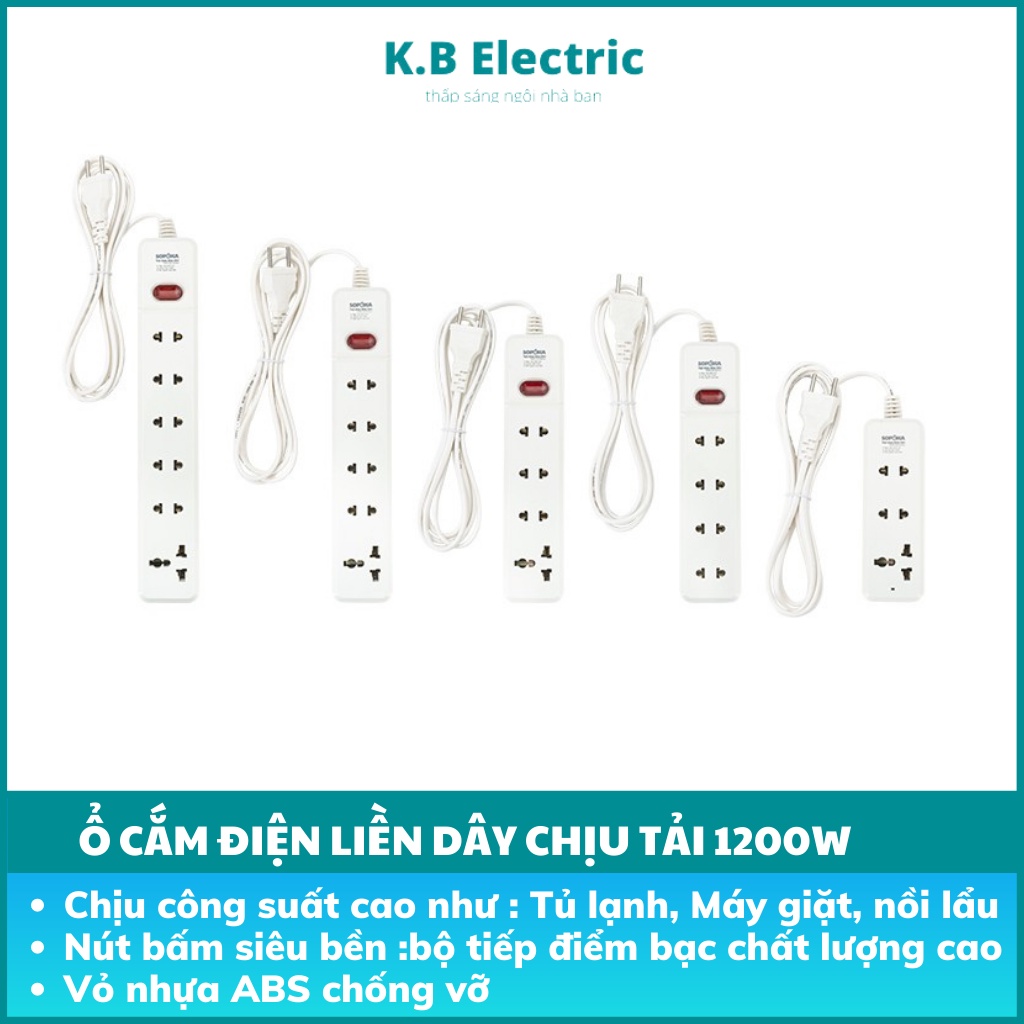 Ổ cắm điện liền dây chịu tải 1200W K.B Elechtric có công tắc an toàn