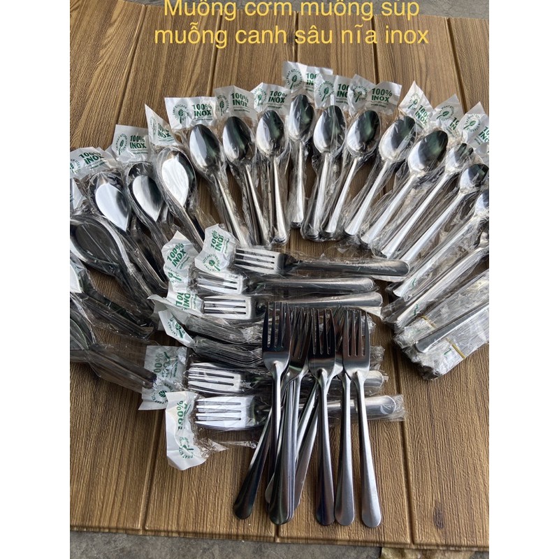 set 10 Cây và 5 Cây muỗng sup inox muỗng canh sâu inox muỗng ăn cơm cán dài hàng dày