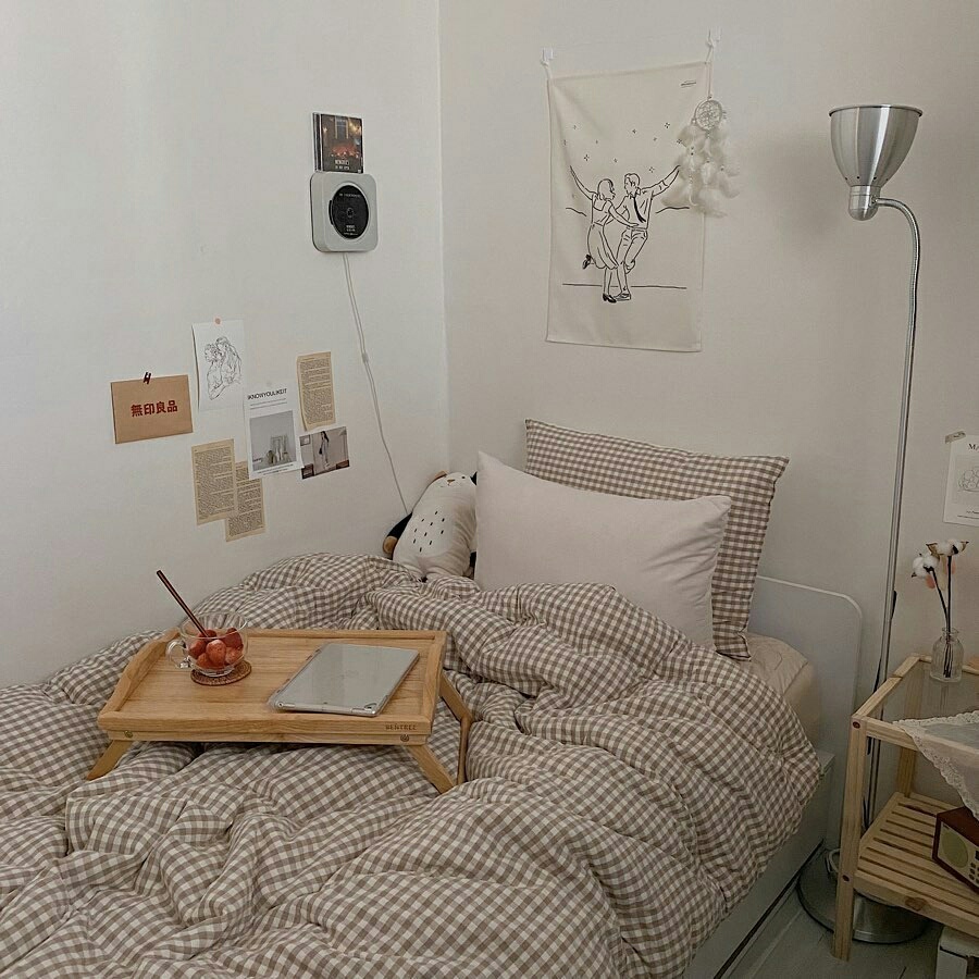 Bộ Chăn Ga Gối Đệm Kẻ Caro Nâu Decor Phòng Xinh - Bộ Ga Giường, Drap Mẫu Mới