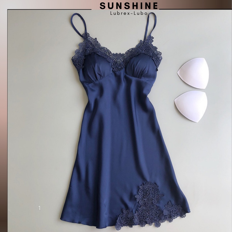 Váy ngủ hai dây lụa satin sexy cao cấp Đầm mặc nhà gợi cảm quyến rũ_SUNSHINE_LUABONGHOA137