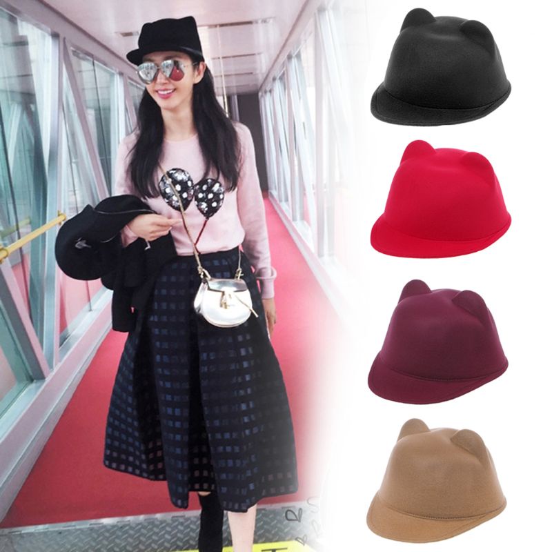 Youyo Mũ Len Derby Đính Tai Mèo Dễ Thương Thời Trang Mùa Đông Cho Nữ