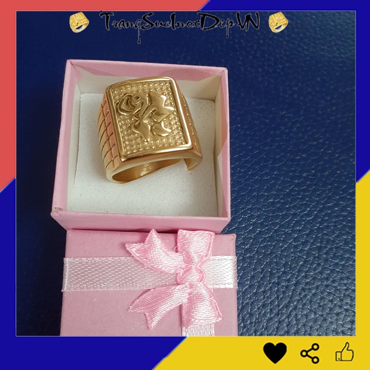 Nhẫn nam inox chữ phước màu vàng sáng đẹp, bền màu đem lại bình an, may mắn cho người đeo - Tặng hộp đựng xinh xắn