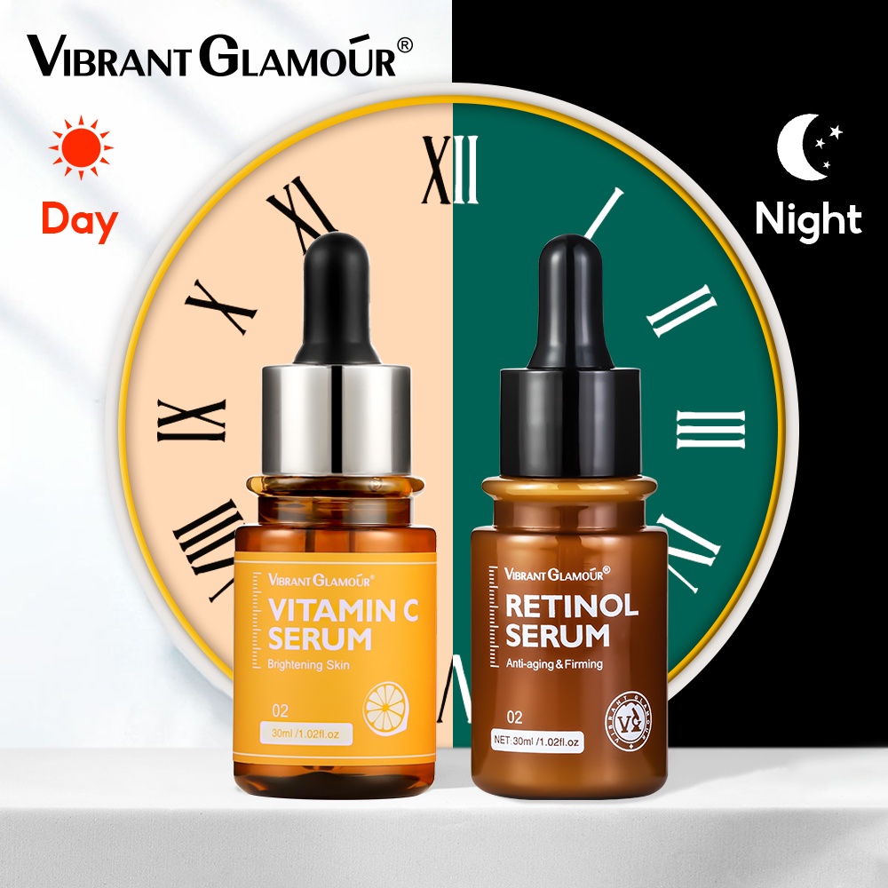 Bộ 2 lọ serum Vibrant Glamour retinol tự nhiên + vitamin C dưỡng ẩm làm trắng da chống nếp nhăn