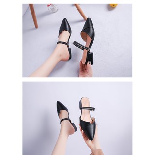 [FREESHIP_70K] Giày cao gót xếp da mềm 3 phân quai đen