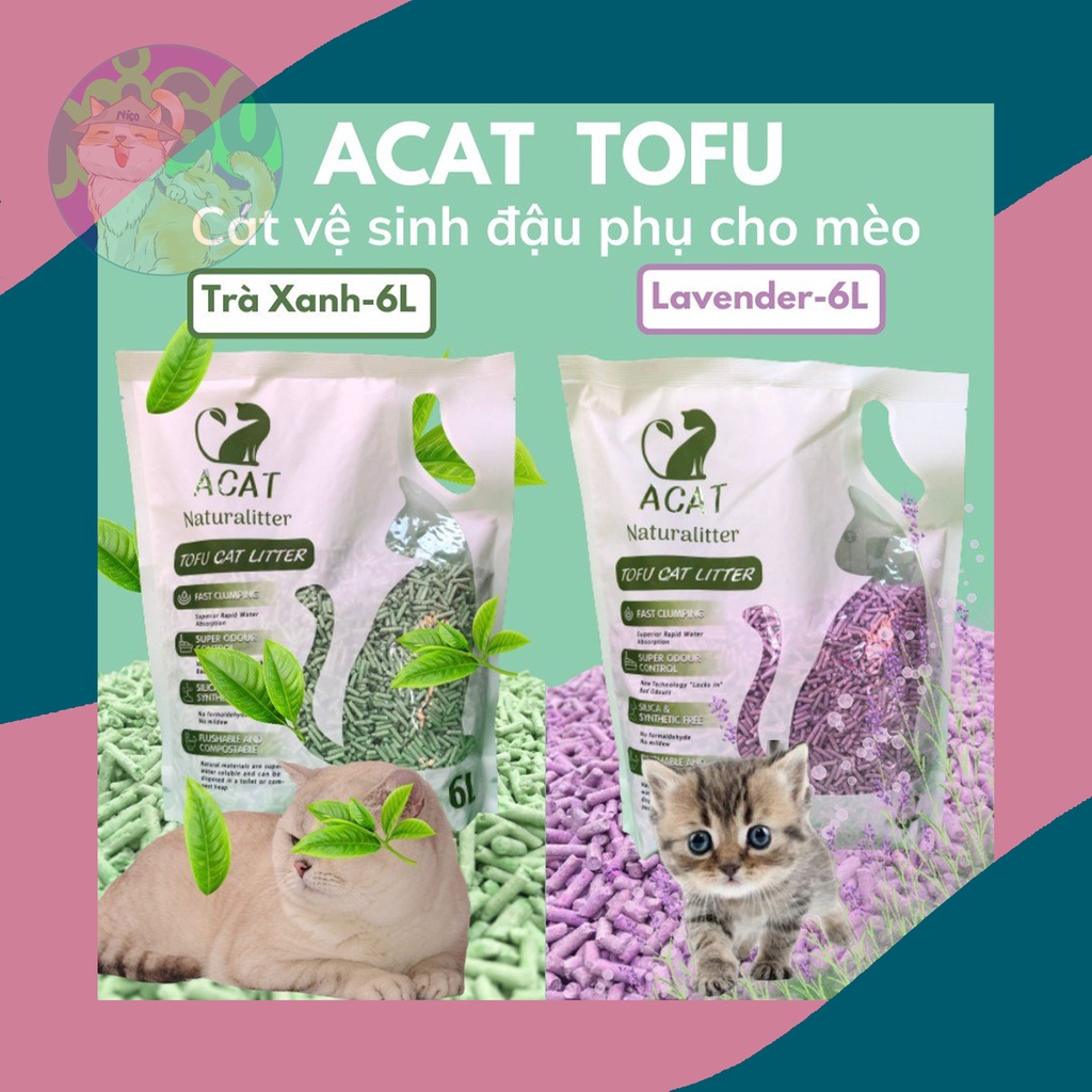 Cát đậu nành ACAT TOFU 6L - đổ trực tiếp vào toilet với 3 mùi hương dễ chịu