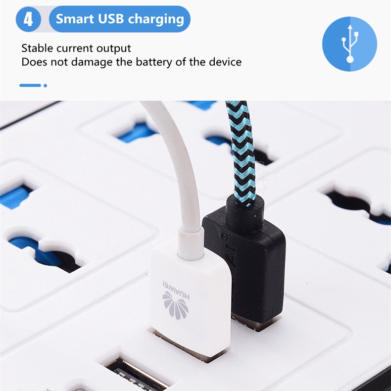 Ổ cắm điện thông minh dài 2m phích cắm đa năng văn phòng với cổng USB type-c sạc nhanh nguồn mở rộng bảng cắm dây