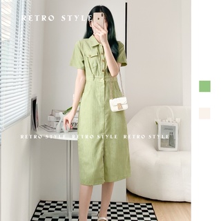 Váy nhung sơ mi thắt eo mã V61