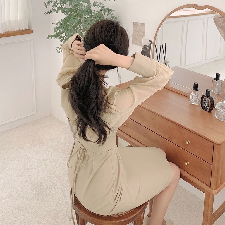 Đầm Dài Tay Cổ Chữ V Thiết Kế Mới Thanh Lịch 45664