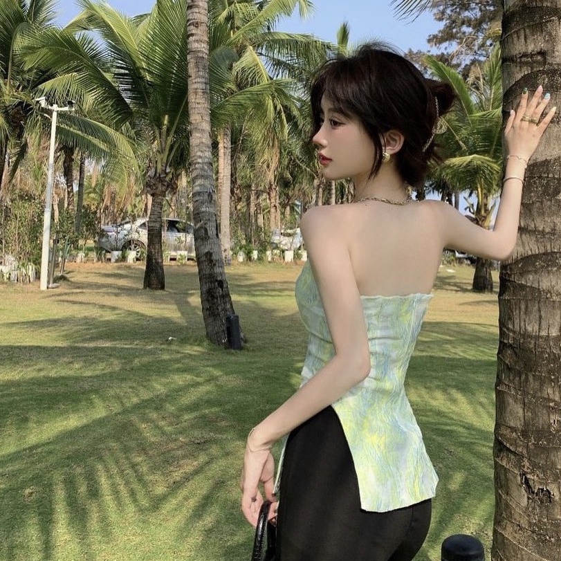 Áo Ống Xanh Xẻ Eo Chất Vải Nhăn Cực Lạ , [AdorablexBeautiful], Top Hở Lưng Thời Trang Ulzzang Hot Trend 2022 Ảnh Thật