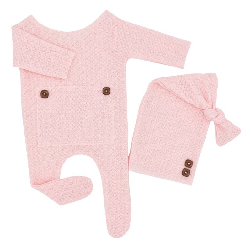 2 Pcs/Set Infants Photo Shooting Clothing Baby Knitted Jumpsuit Long Tail Cap Kit Hat Romper Newborn Photography Props