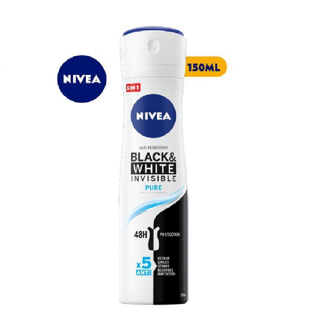 Xịt Ngăn Mùi Nivea Black &amp; White 5in1 Ngăn Vệt Ố Vàng Vượt Trội - 82230 - 150ml