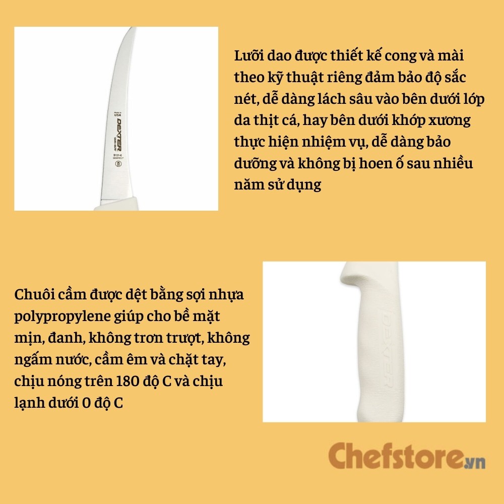 Dao Bếp 💥 Dao Phi Lê Róc Xương Lọc Thịt Cá Lưỡi 152 mm Cong Cứng Thép Hợp Kim Cao Cấp Chuôi Nhựa Mềm Dexter S131-6PCP
