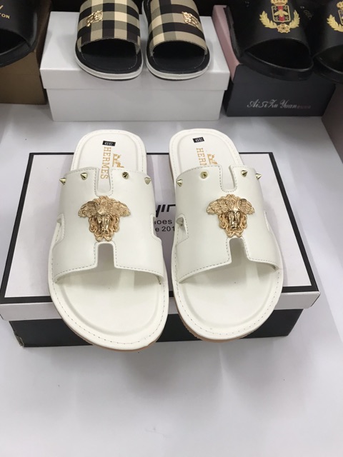 Dép Lê da H mặt vàng trắng