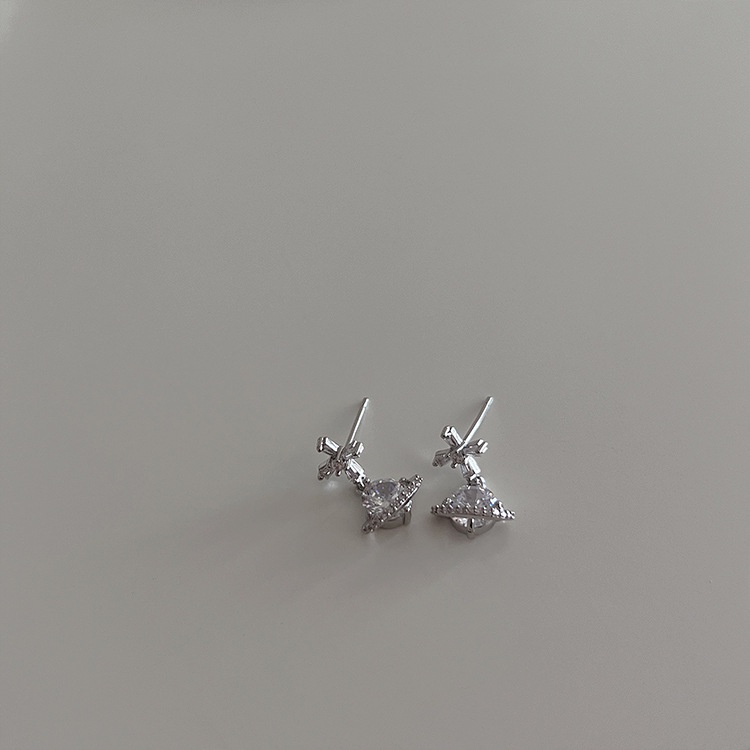 Bông Tai Mạ Bạc 925 Hình Hành Tinh Đính Đá Zircon Phong Cách Hàn Quốc Thời Trang