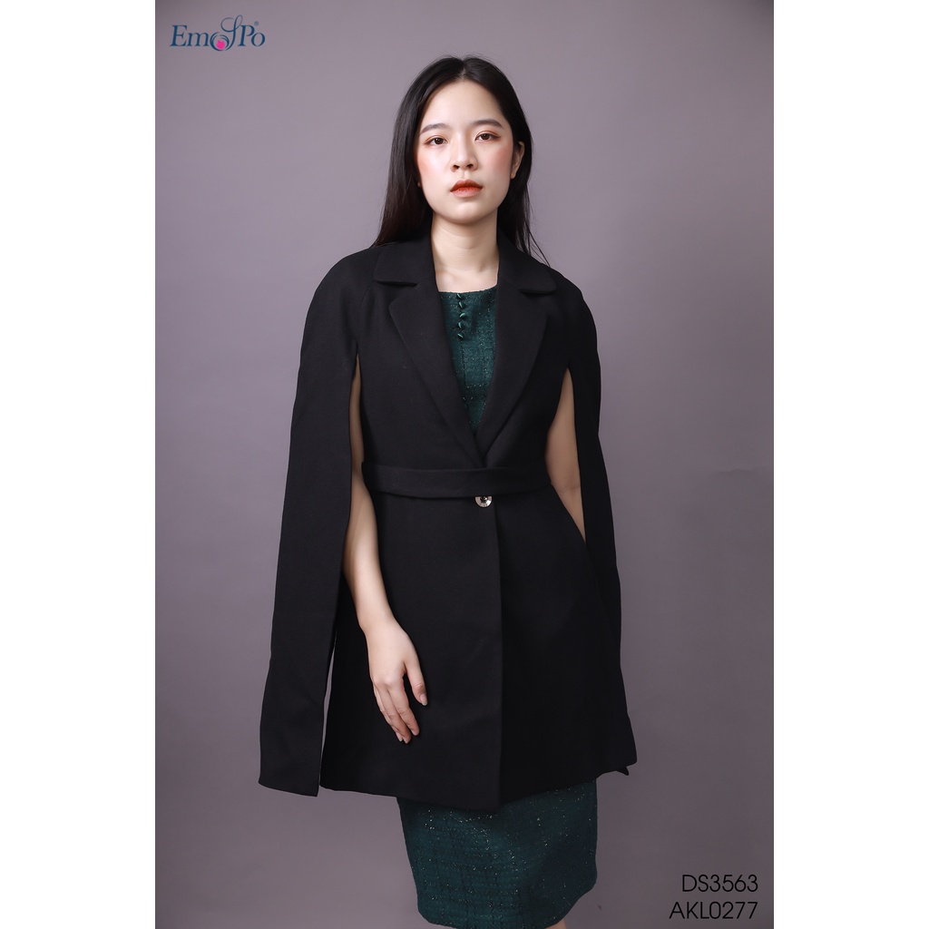 Áo khoác dáng dài Emspo, cổ bẻ ve, tay choàng, túi dọc, cài 1 cúc AKL0277
