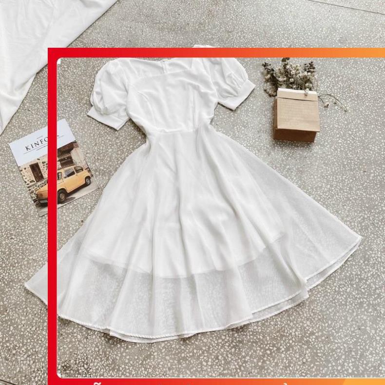 ❤️ FREESHIP ❤️ Đầm trắng cổ vuông basic (kèm hình thật) Phương Trâm Official Store