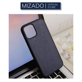 Ốp da thủ công viền đen Epsom Xanh Navy dành cho IPhone  15, 14, 13, 12, 11 MIZADO