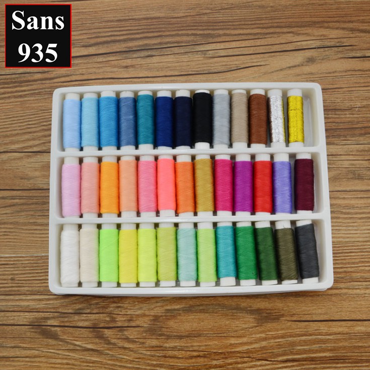 Chỉ khâu quần áo nhiều màu Sans935 bộ chỉ thêu màu đen trắng xanh đỏ vàng cam lục lam chàm tím hồng be