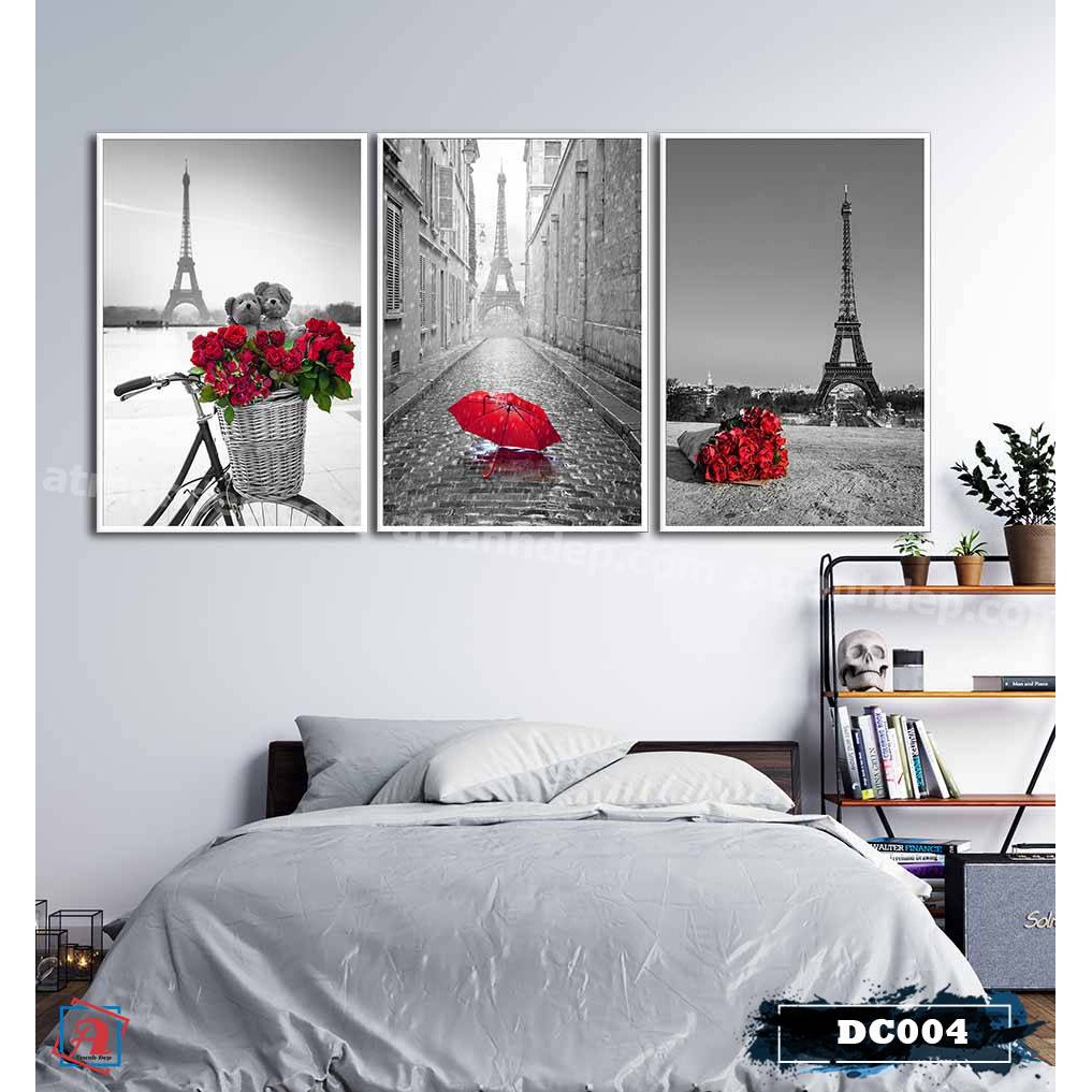 Bộ 3 tranh canvas treo tường decor Paris – đỏ - DC004