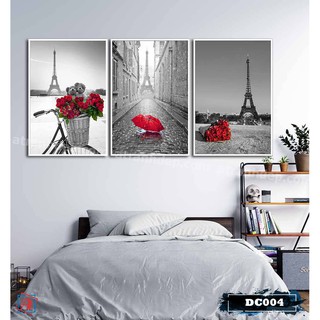 Bộ 3 tranh canvas treo tường decor Paris – đỏ - DC004