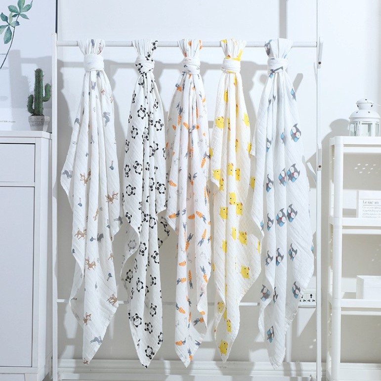 Khăn tắm cho bé sợi tre Muslin Swaddle (110x110cm) - Khăn xô tắm in hình cao cấp cho bé