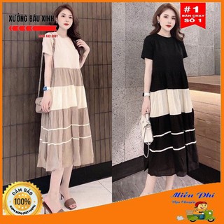 Váy bầu xinh dáng suông chất cotton mát đầm bầu mùa hè