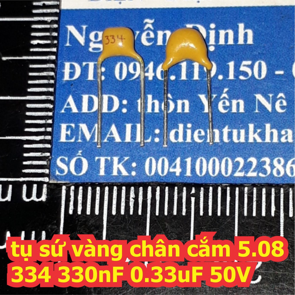 50 con tụ sứ vàng chân cắm 5.08 334 330nF 0.33uF 50V kde7123