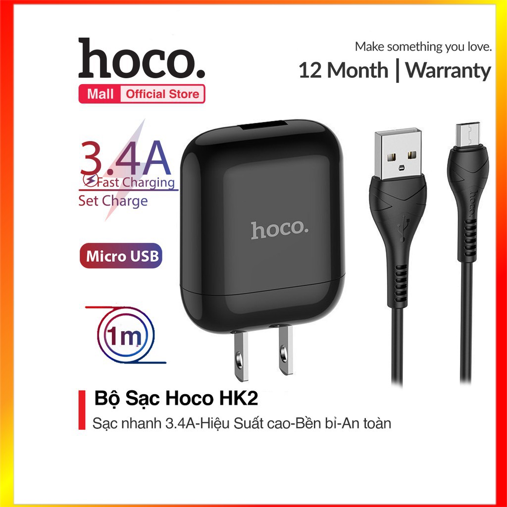 Bộ Sạc Nhanh Hoco HK2 Micro 3.4A nhựa PC cao cấp - SmartShop