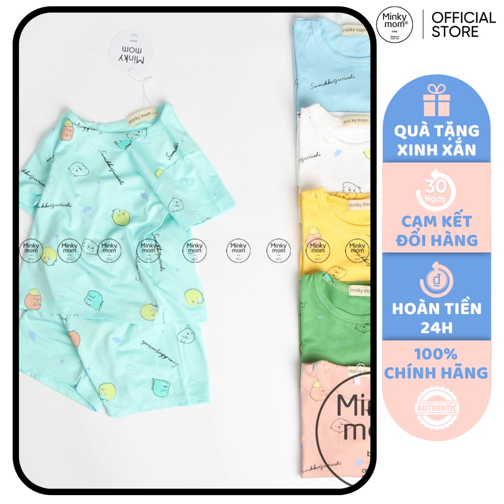 Bộ Cộc Tay Cho Bé Trai, Bé Gái Minky Mom Vải Thun Lạnh Họa Tiết Simsimi Gấu Khủng Long Dễ Thương MKM2128