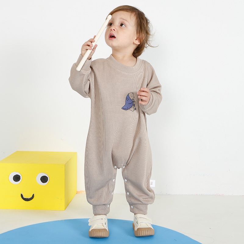 Bộ Áo Liền Quần Bằng Vải Cotton In Hoạt Hình Gấu Kèm Nón Thời Trang Mùa Thu Cho Bé Sơ Sinh