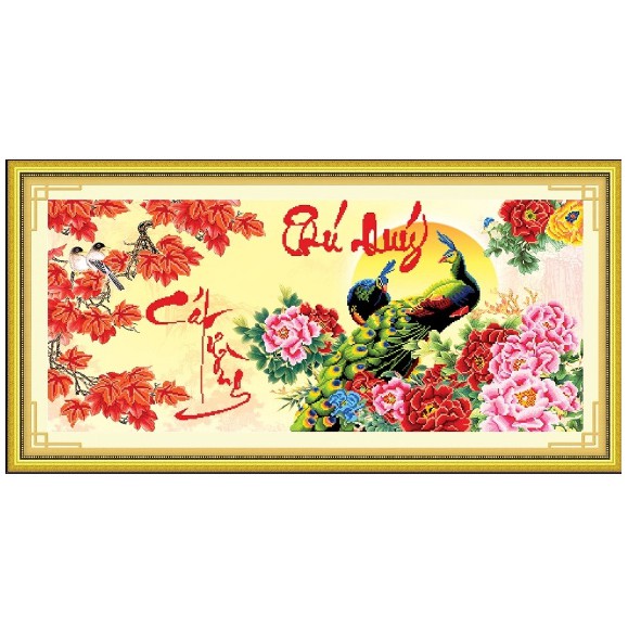 Tranh Đính Đá CÔNG PHÚ QUÝ CÁT TƯỜNG (ĐÁ ABC CAO CẤP). Kích Thước: 96cm x 45cm