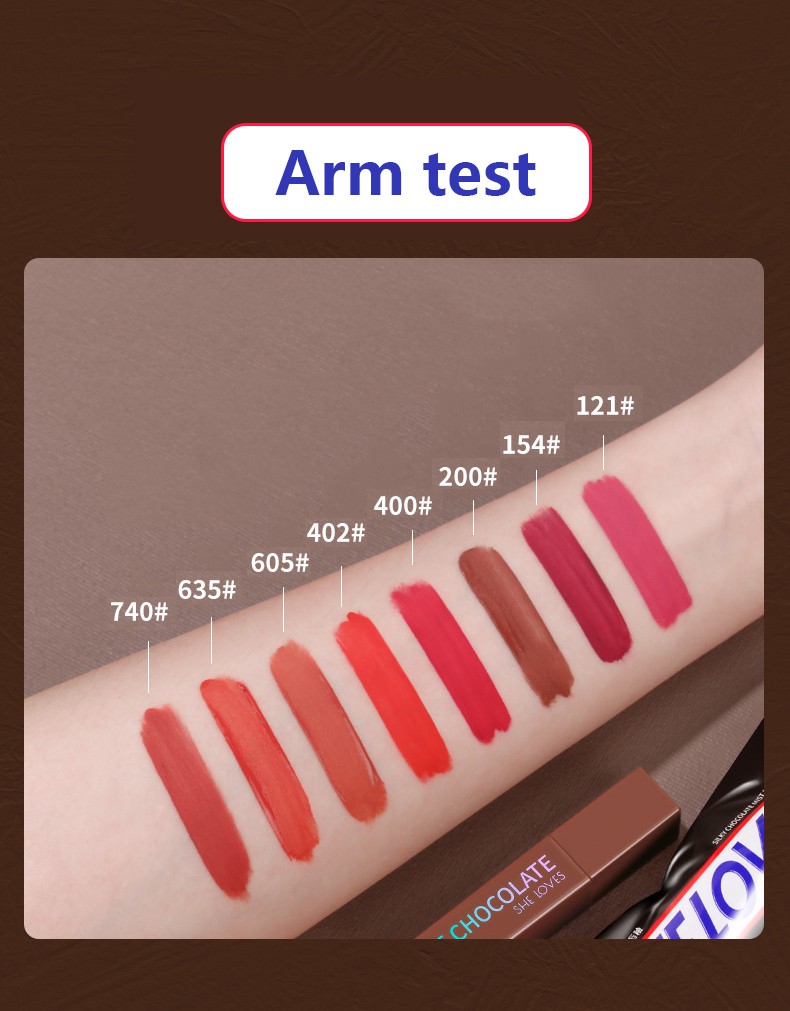 Chocolate Matte Lip Glaze Velvet Matte Son môi Son Kem Lì Chống Nước Lâu Phai Thiết Kế Vỏ Son Hình Thanh Socola Độc Đáo