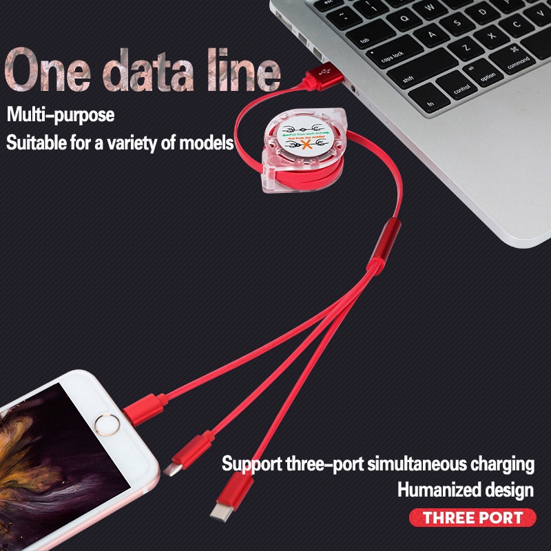 3 In 1 Retractable Micro USB Charge Cable Multi USB Charger Cable USB C Type-c Universal Cable
