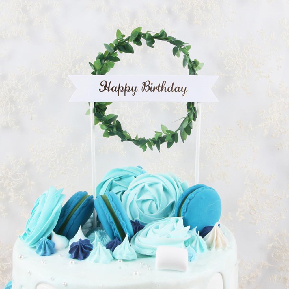 ✨HA 4PCS Bánh sinh nhật hạnh phúc Topper lá vòng hoa Bánh ngọt tình yêu Topper Party Quà tặng Blue Green Pink