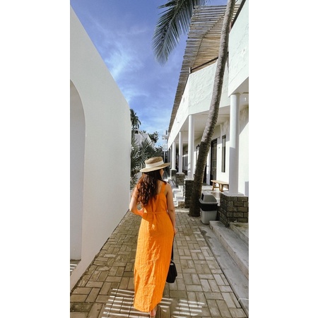 VÁY HAI DÂY DÁNG DÀI MÀU CAM ĐẸP - ROSIE LINEN