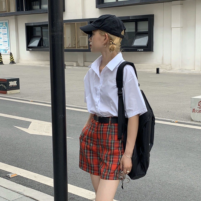 QUẦN SHORTS KẺ CARO KÈM THẮT LƯNG ULZZANG