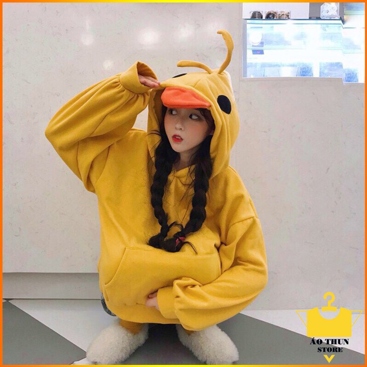 Áo Hoodie Nữ Unisex Tay Dài Form Rộng Chui Đầu Có Mũ Oversized Hình Con Vịt phong cách Hàn Quốc cá tính, Chất nỉ đẹp ấm