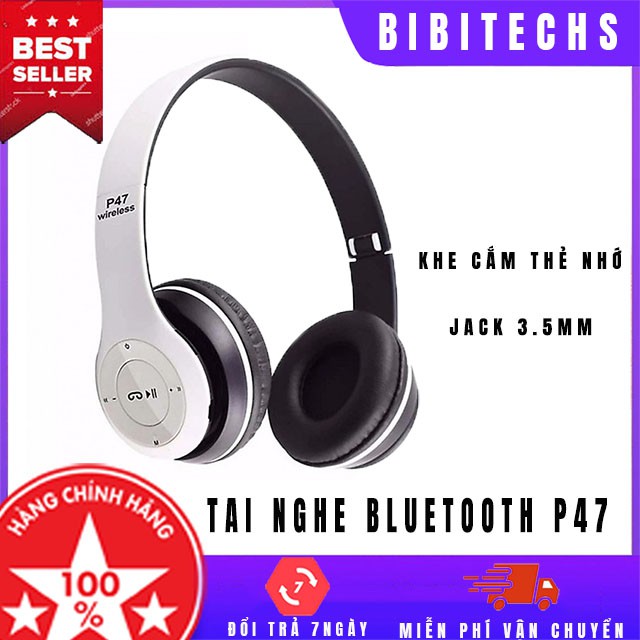 [Hot] Tai nghe chụp tai Bluetooth P47 ⚡ Freeship ⚡ tai nghe không dây có khe cắm thẻ nhớ - BiBiTechs