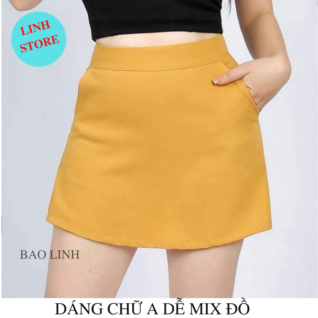 Quần Giả Váy Nữ Linh Store Dáng Chữ A Lưng Cao Đen Vàng Mặc Đi Làm Đi Học Đi Chơi