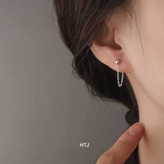 Bông tai bi móc xích bạc 925