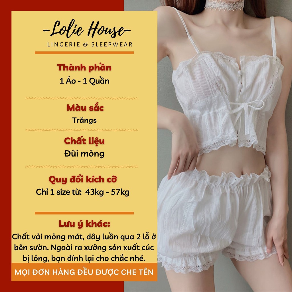 Đồ ngủ sexy nữ 2 dây Bộ ngủ hai dây Set ngủ vải đũi mỏng màu trắng gợi cảm LOLIE HOUSE - SS1