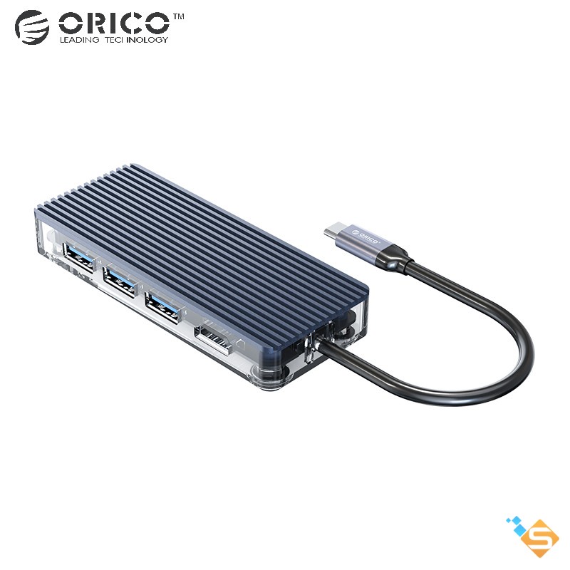 Bộ Chia HUB Type-C ORICO 6 in 1 USB 3.0 * 3 + HDMI + PD100W + TF/SD hoặc RJ45 Cho MacBook, iPad, Laptop - Bảo Hành 1 Năm